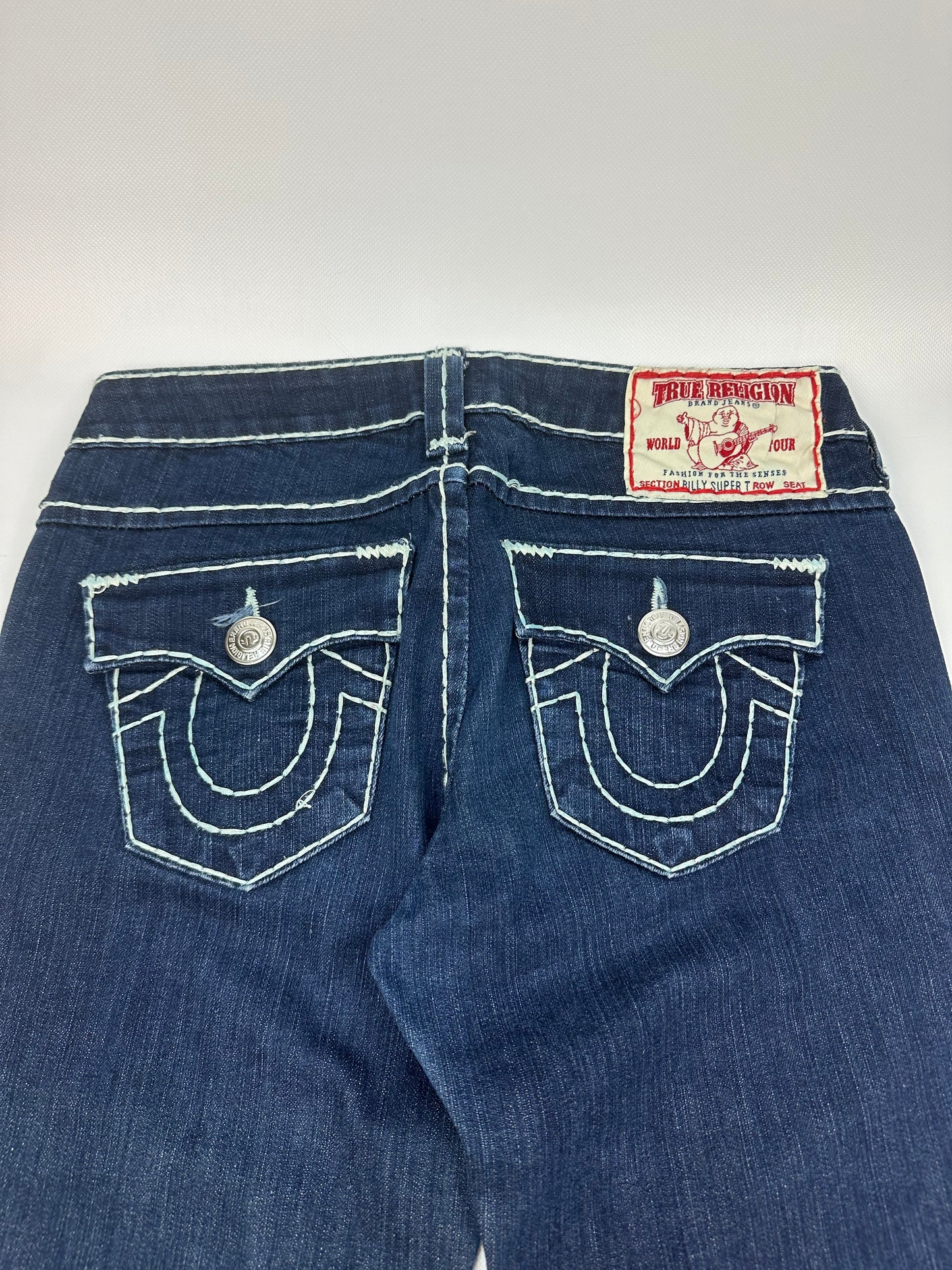 Vintage Teue Religion Jeanshose blau/weiß Gr. 28