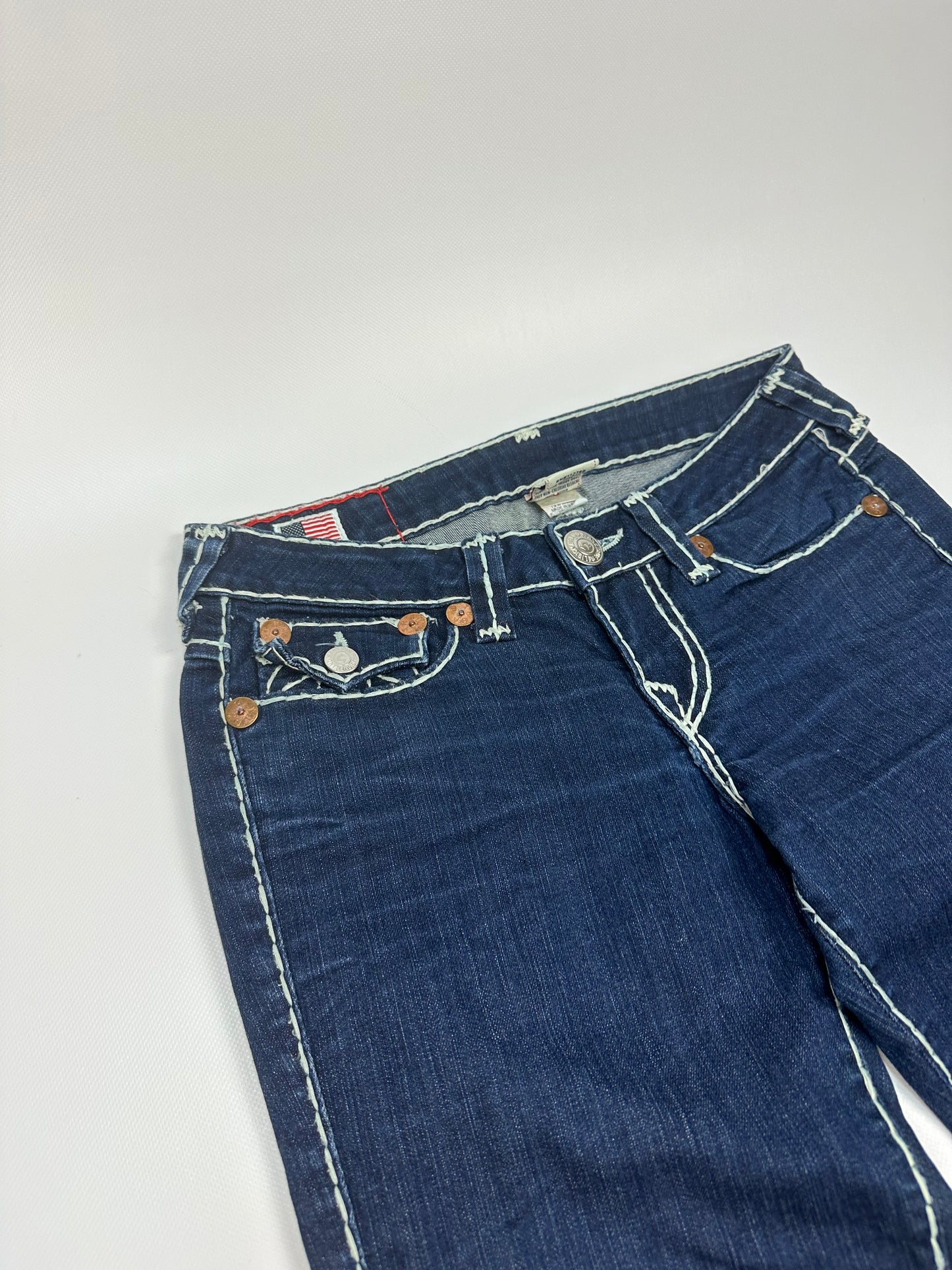 Vintage Teue Religion Jeanshose blau/weiß Gr. 28