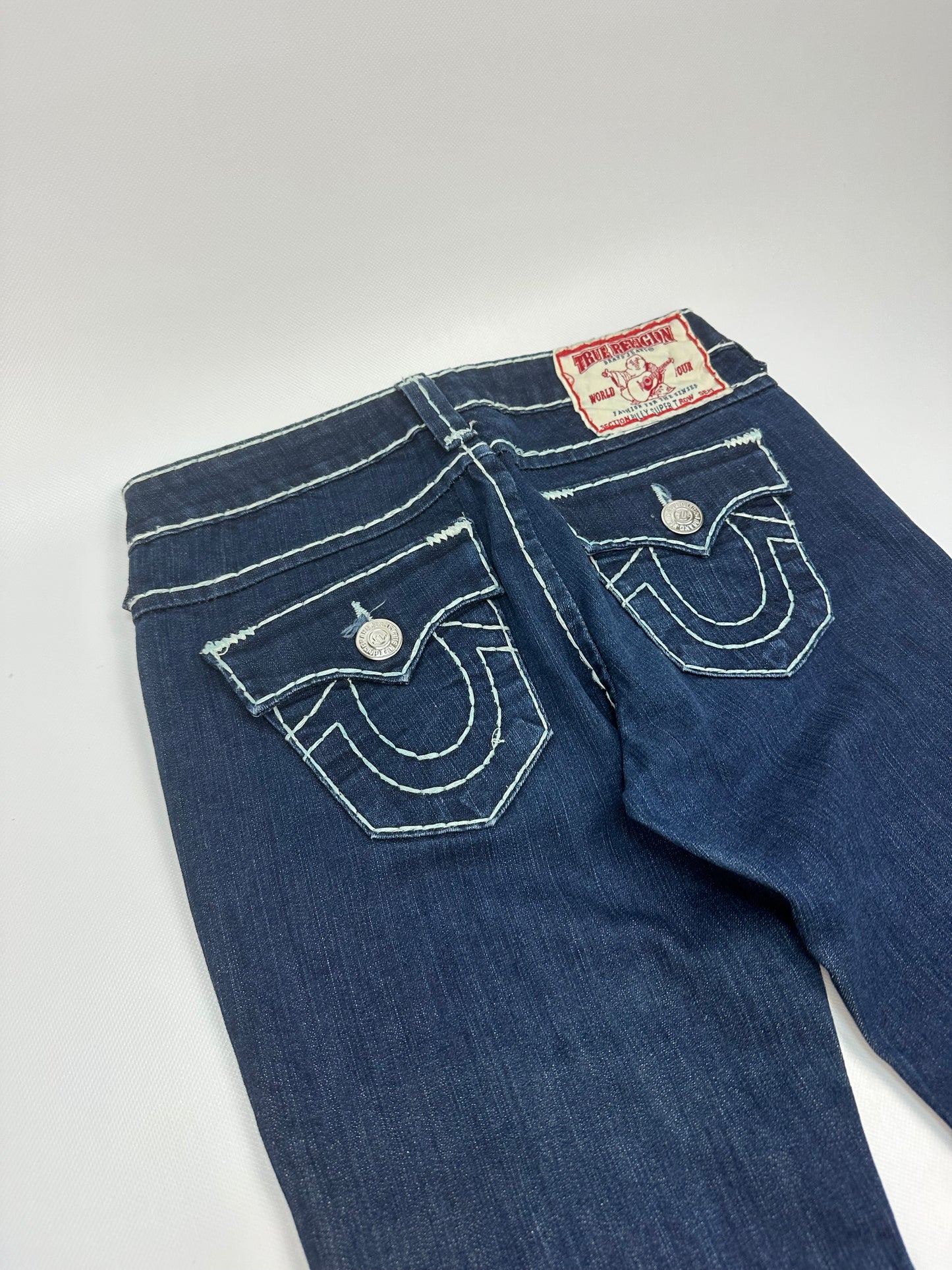 Vintage Teue Religion Jeanshose blau/weiß Gr. 28