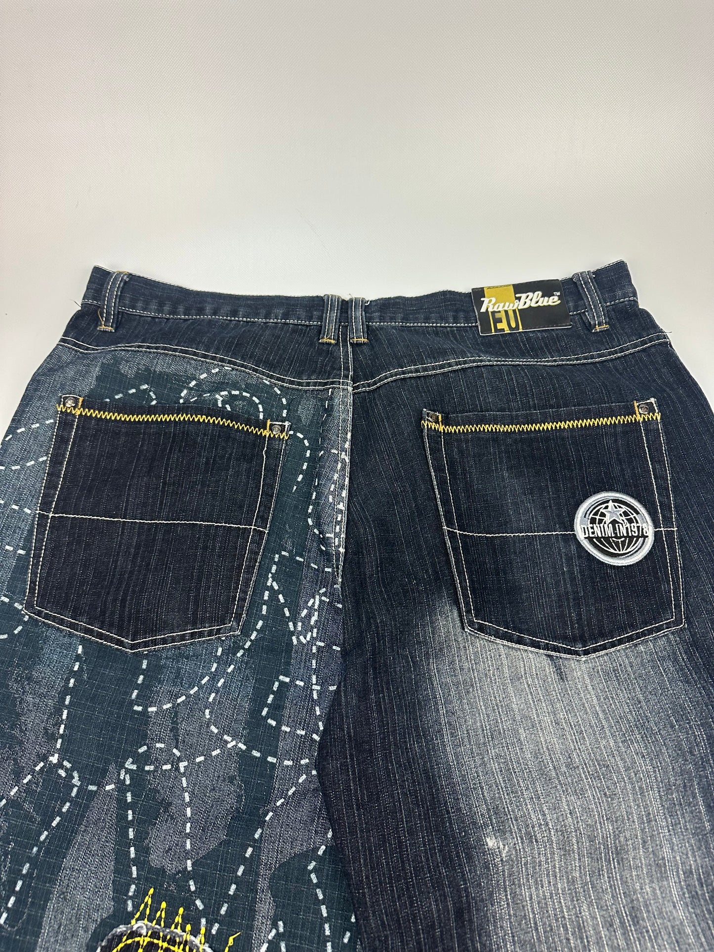 Vintage RawBlue Jeanshose blau/gelb Gr. 38