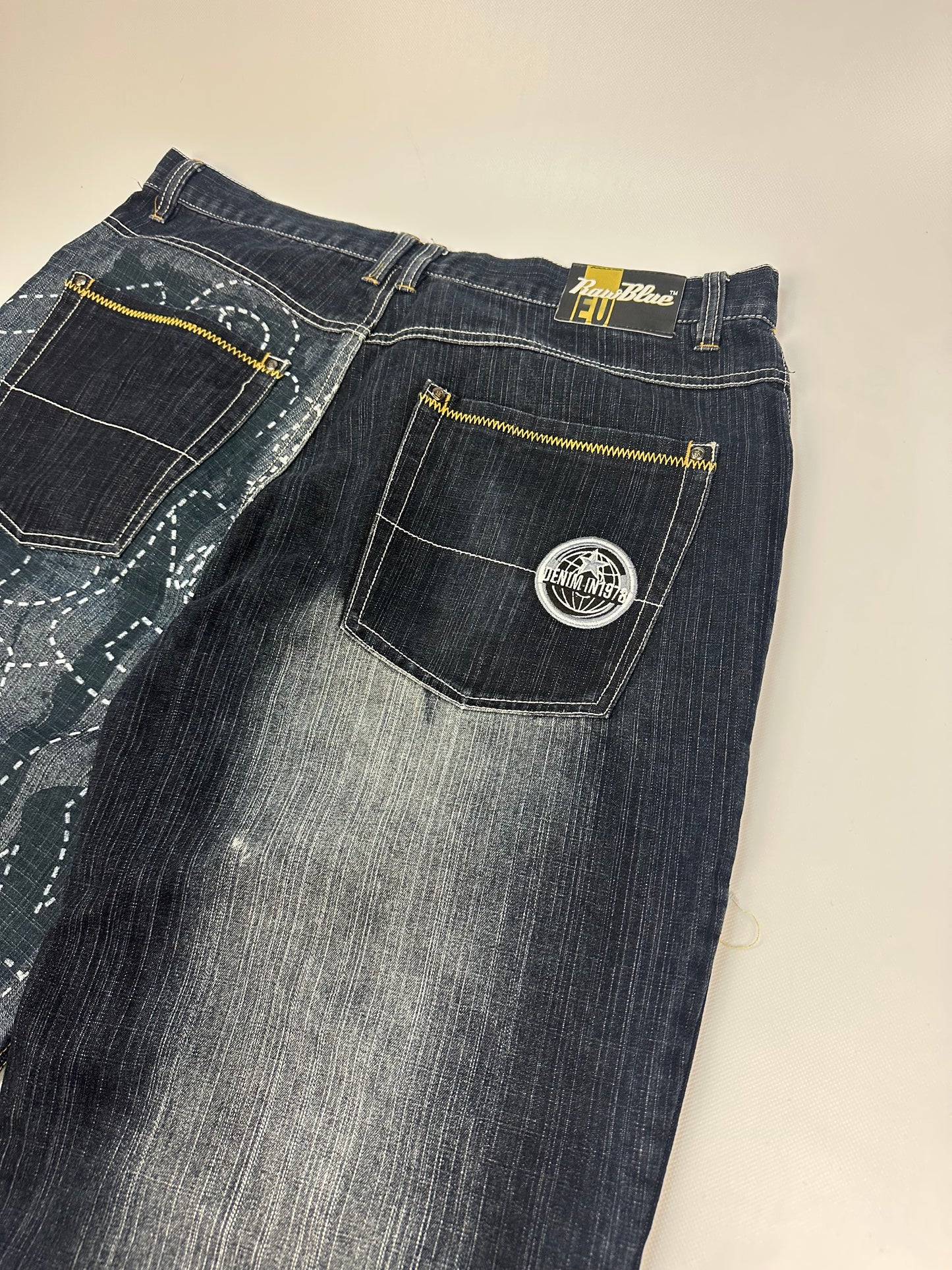 Vintage RawBlue Jeanshose blau/gelb Gr. 38