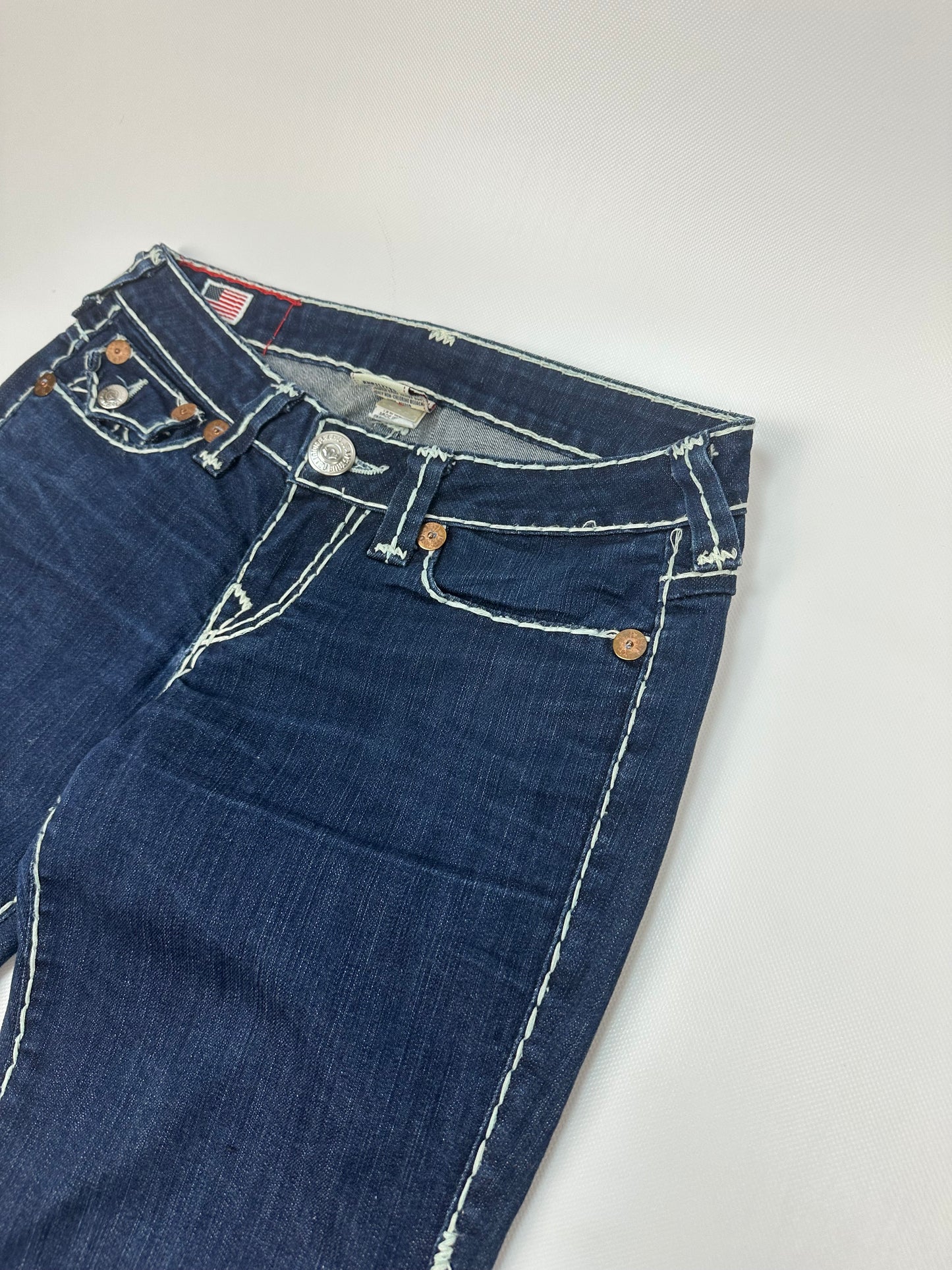 Vintage Teue Religion Jeanshose blau/weiß Gr. 28