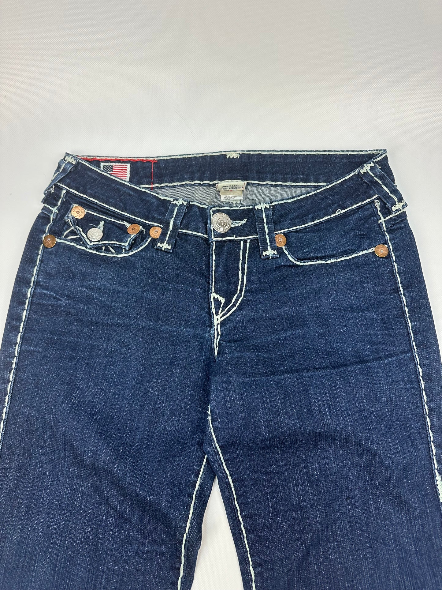 Vintage Teue Religion Jeanshose blau/weiß Gr. 28