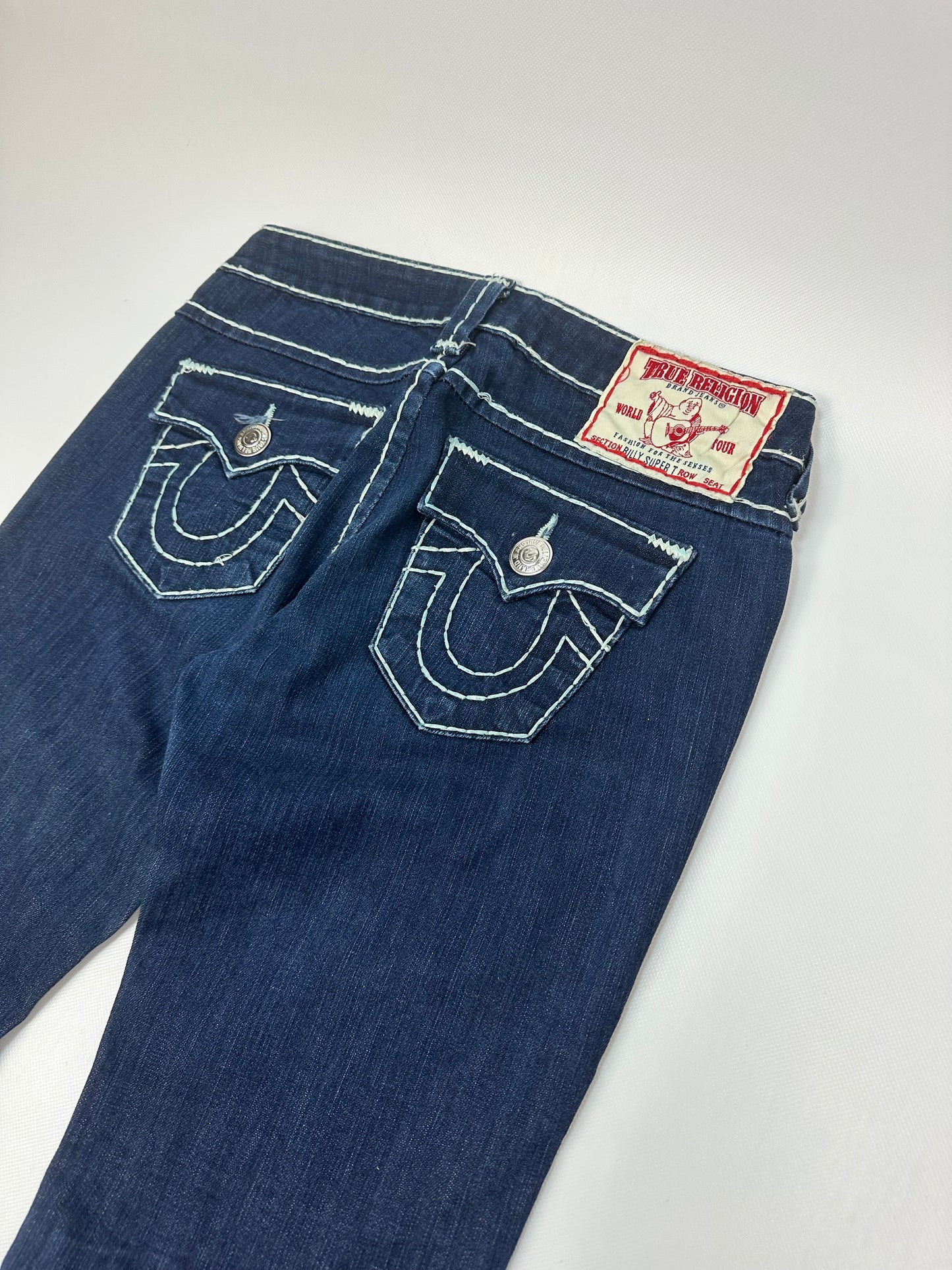 Vintage Teue Religion Jeanshose blau/weiß Gr. 28
