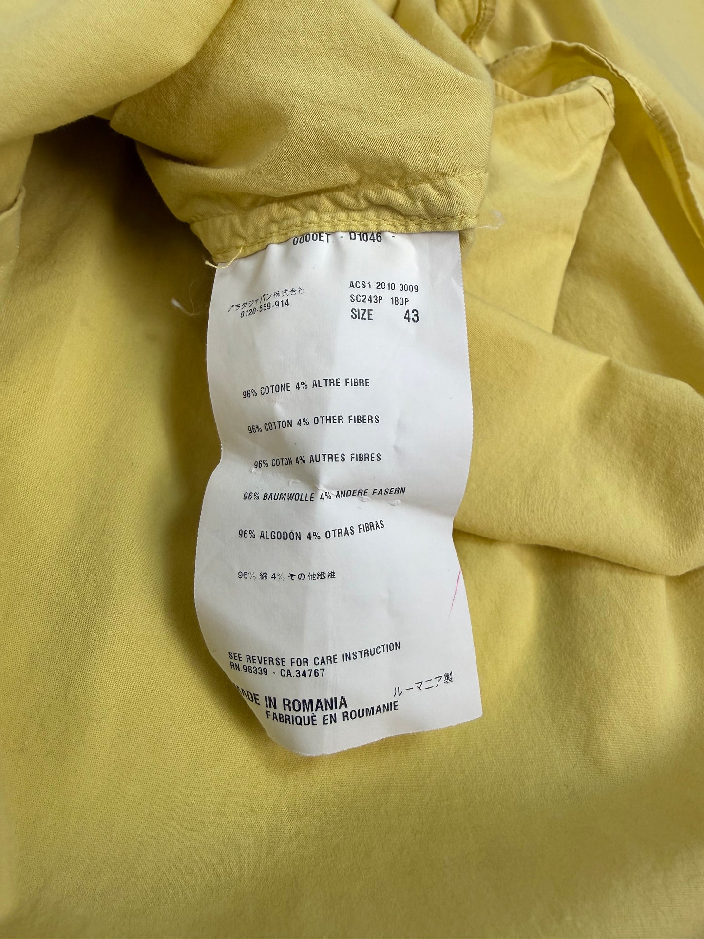 Vintage Prada Hemd gelb Gr. 43
