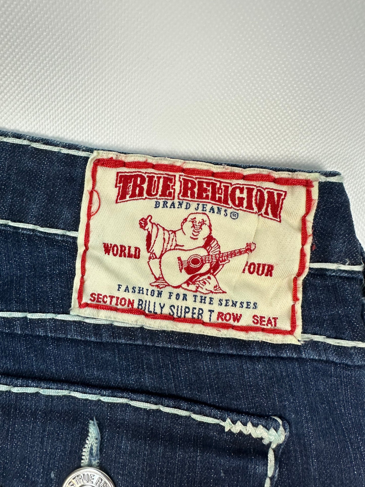 Vintage Teue Religion Jeanshose blau/weiß Gr. 28