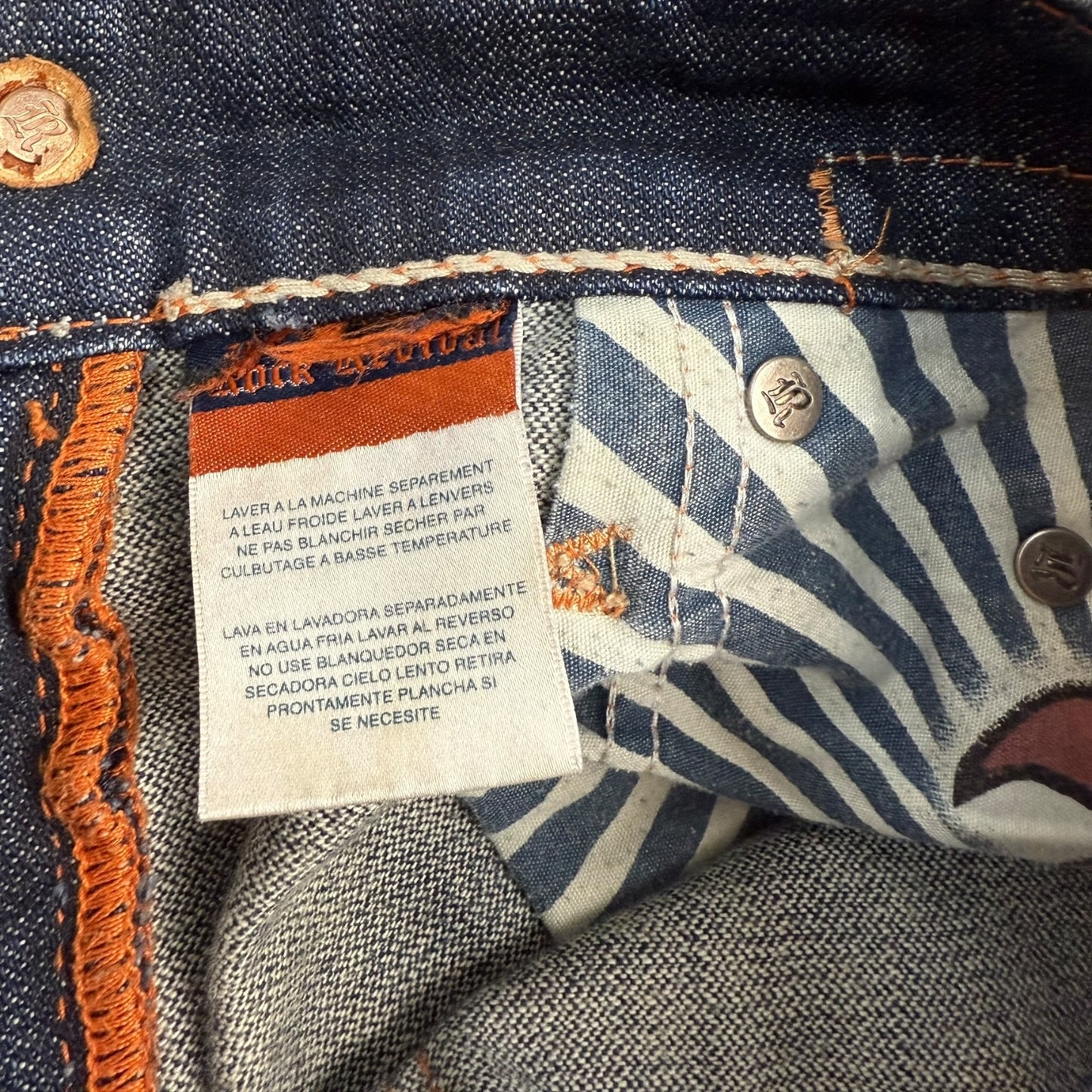 Vintage Y2K Rock Revival Jeanshose blau / orange 32