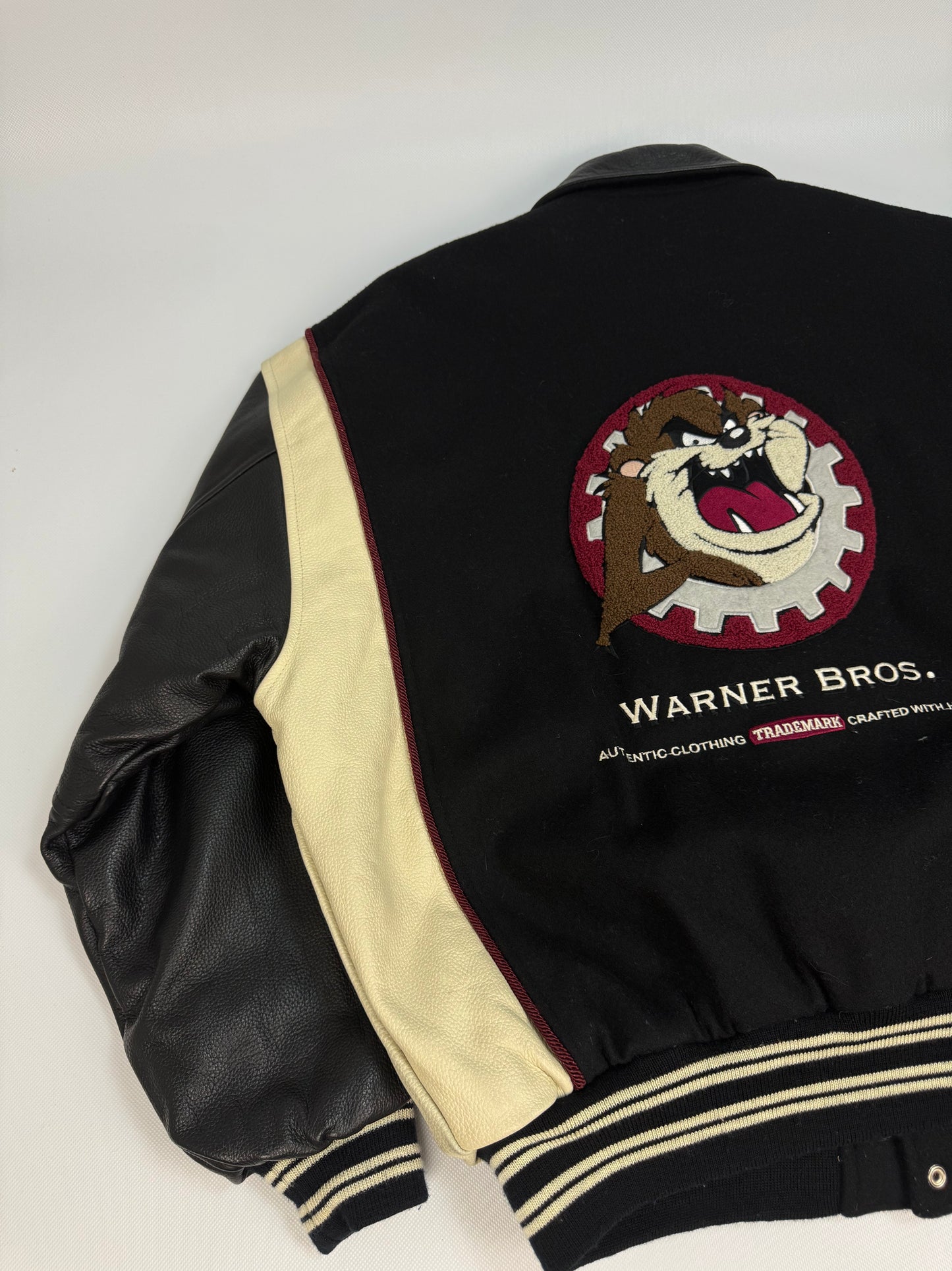Vintage Warner Bros. Leder / Collagejacke schwarz Gr. L