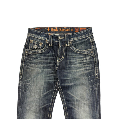 Vintage Y2K Rock Revival Jeanshose blau / orange 32
