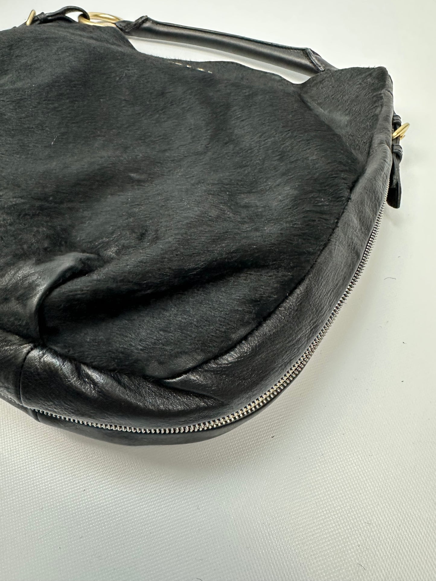 Vintage Prada Ponyhair Soulder Bag schwarz/gold