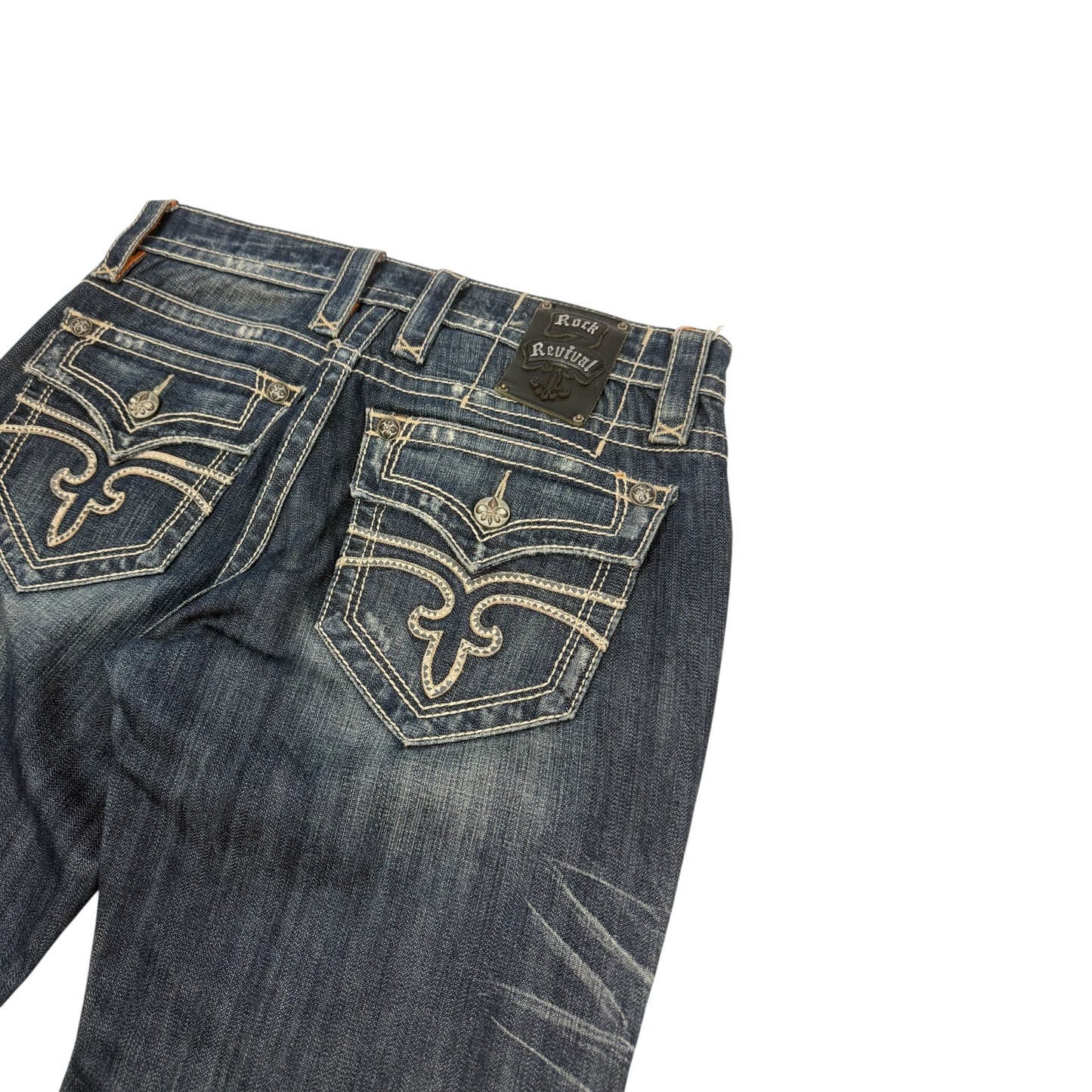 Vintage Y2K Rock Revival Jeanshose blau / orange 32
