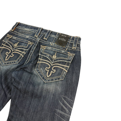 Vintage Y2K Rock Revival Jeanshose blau / orange 32