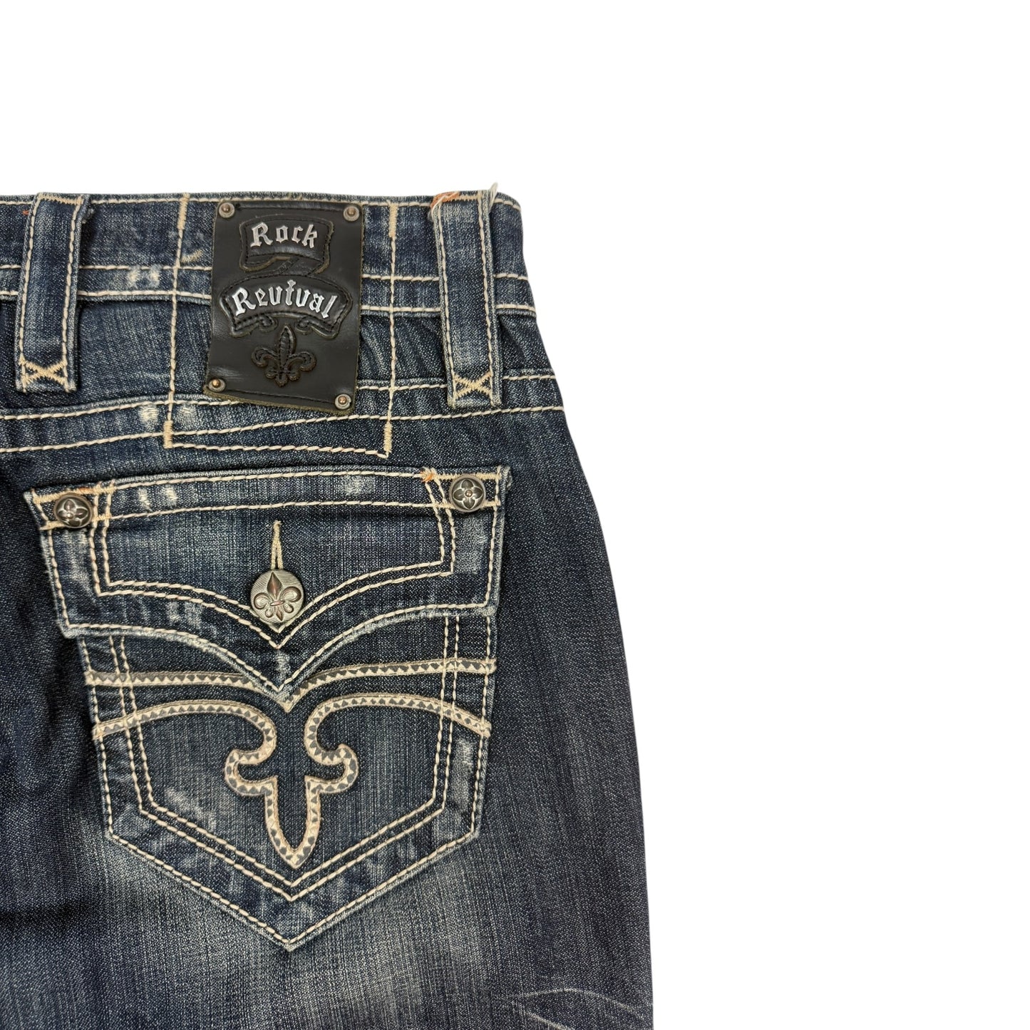 Vintage Y2K Rock Revival Jeanshose blau / orange 32