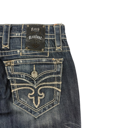Vintage Y2K Rock Revival Jeanshose blau / orange 32