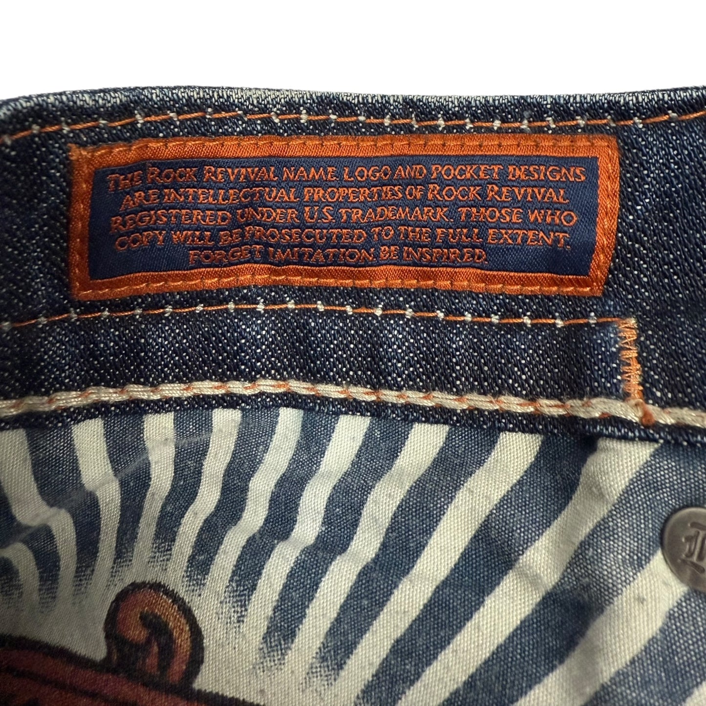 Vintage Y2K Rock Revival Jeanshose blau / orange 32