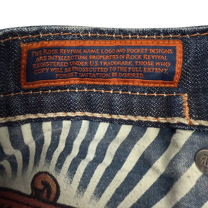 Vintage Y2K Rock Revival Jeanshose blau / orange 32