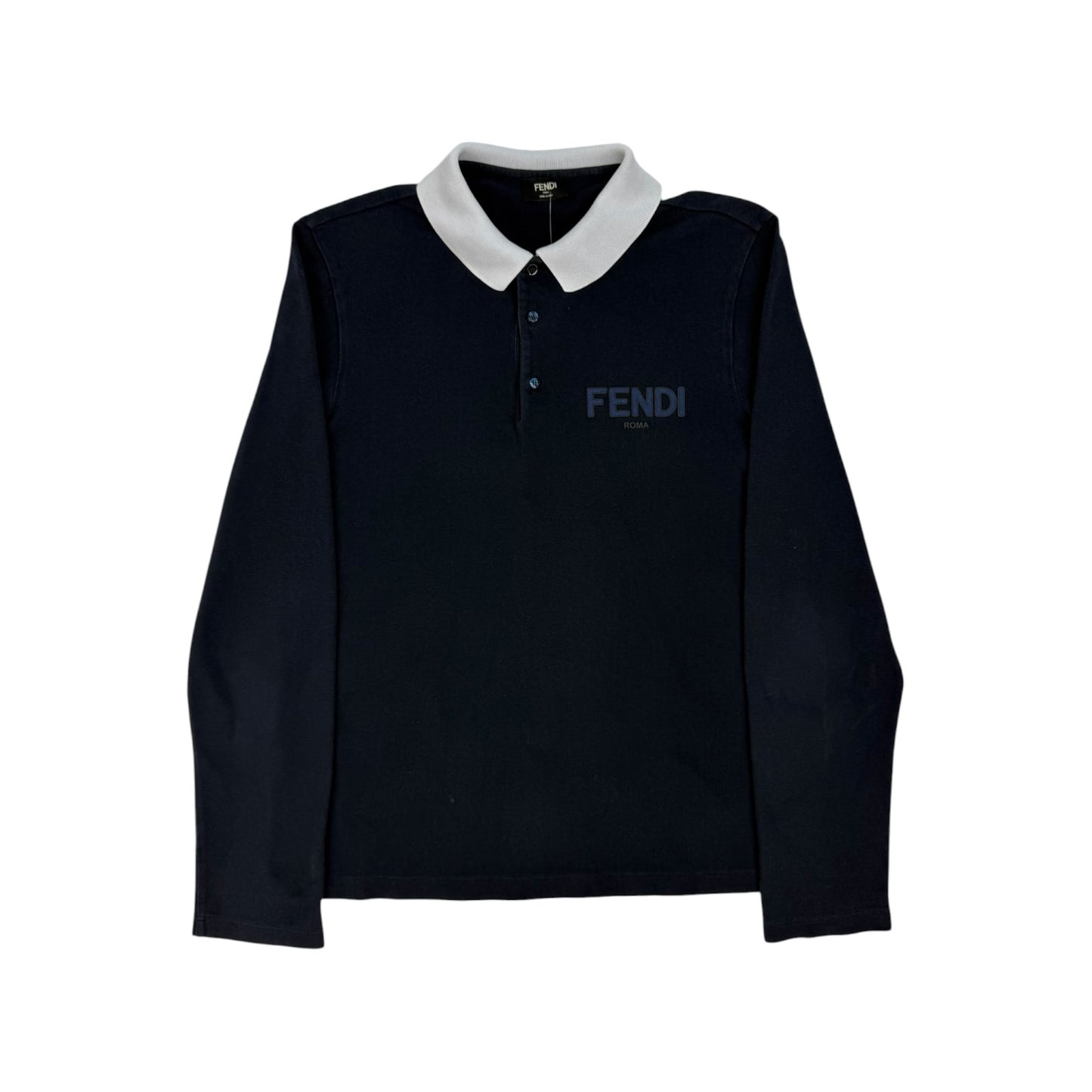 Fendi Polohemd Langarm dunkelblau / weiß Gr. M