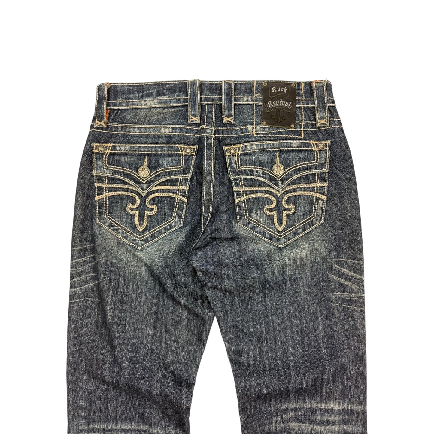 Vintage Y2K Rock Revival Jeanshose blau / orange 32