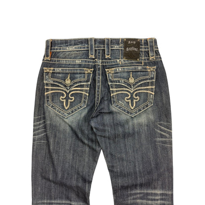 Vintage Y2K Rock Revival Jeanshose blau / orange 32