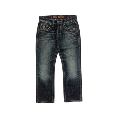 Vintage Y2K Rock Revival Jeanshose blau / orange 32