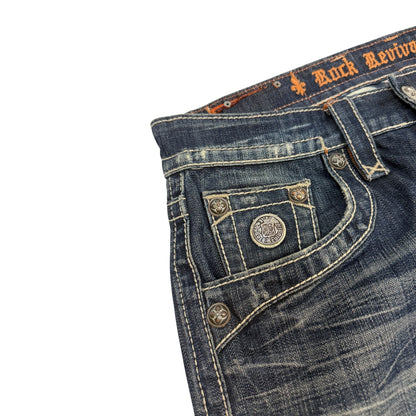 Vintage Y2K Rock Revival Jeanshose blau / orange 32