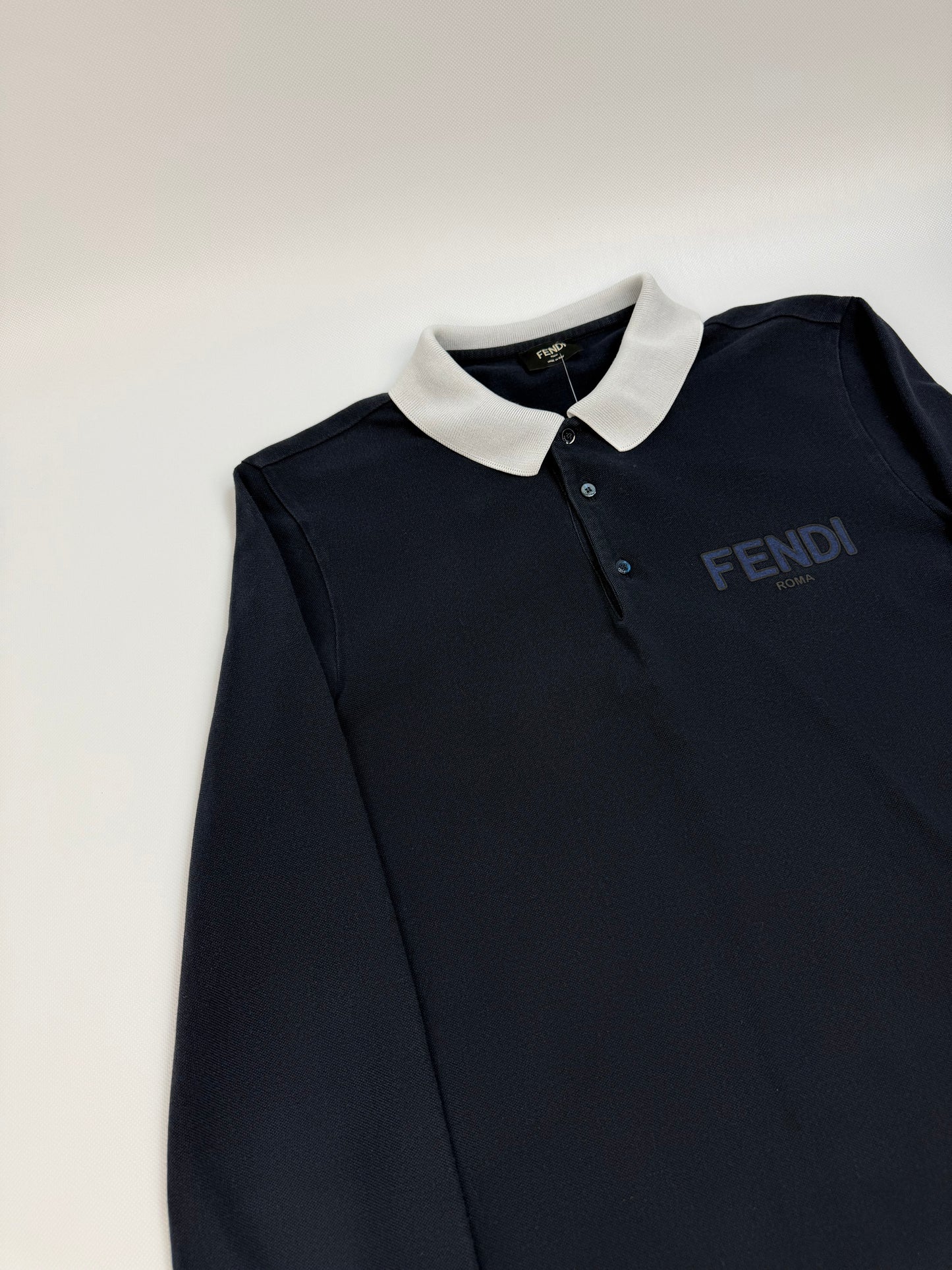 Fendi Polohemd Langarm dunkelblau / weiß Gr. M