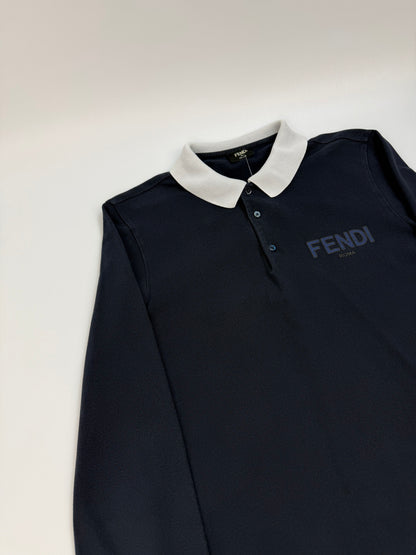 Fendi Polohemd Langarm dunkelblau / weiß Gr. M