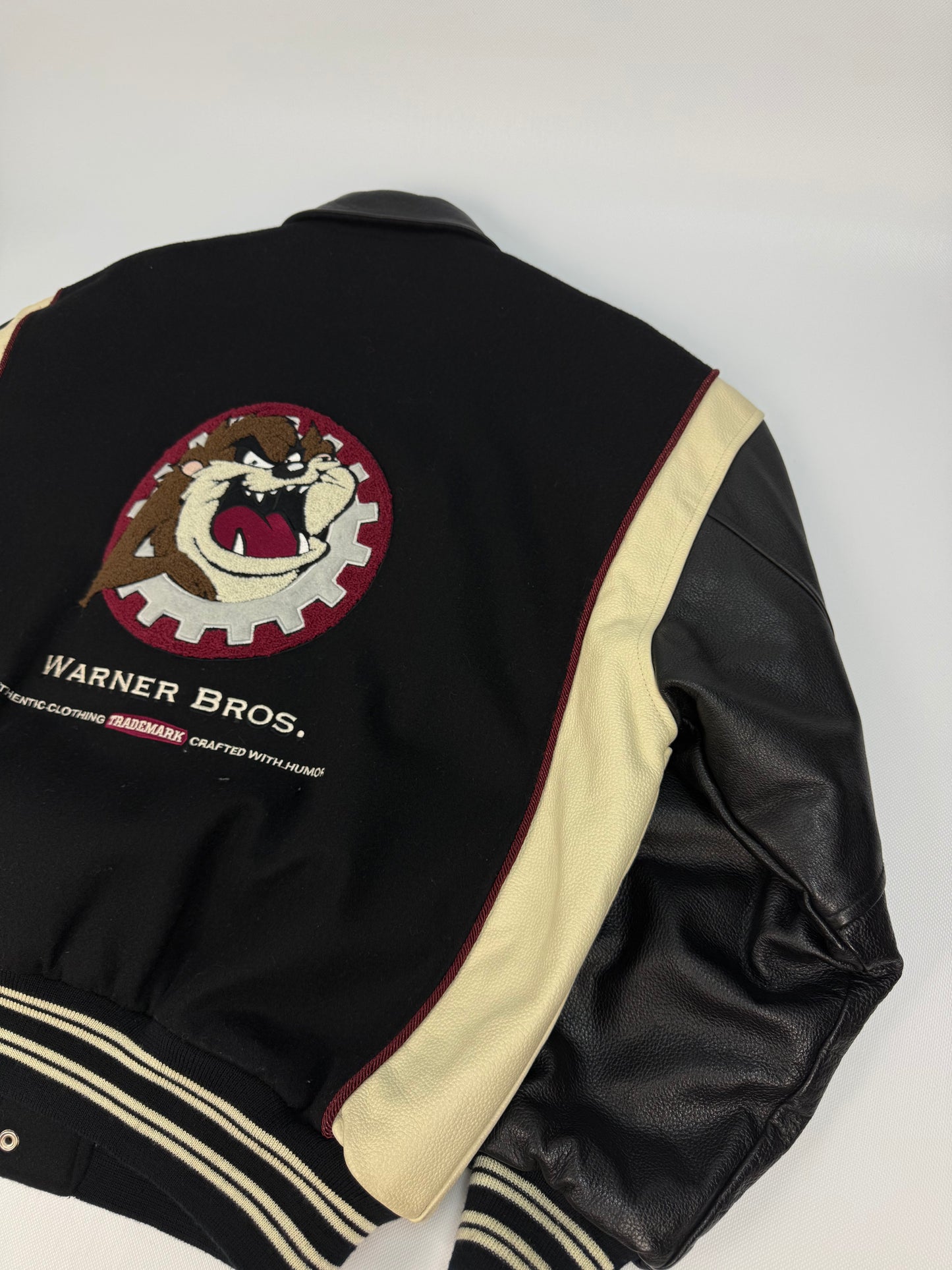 Vintage Warner Bros. Leder / Collagejacke schwarz Gr. L