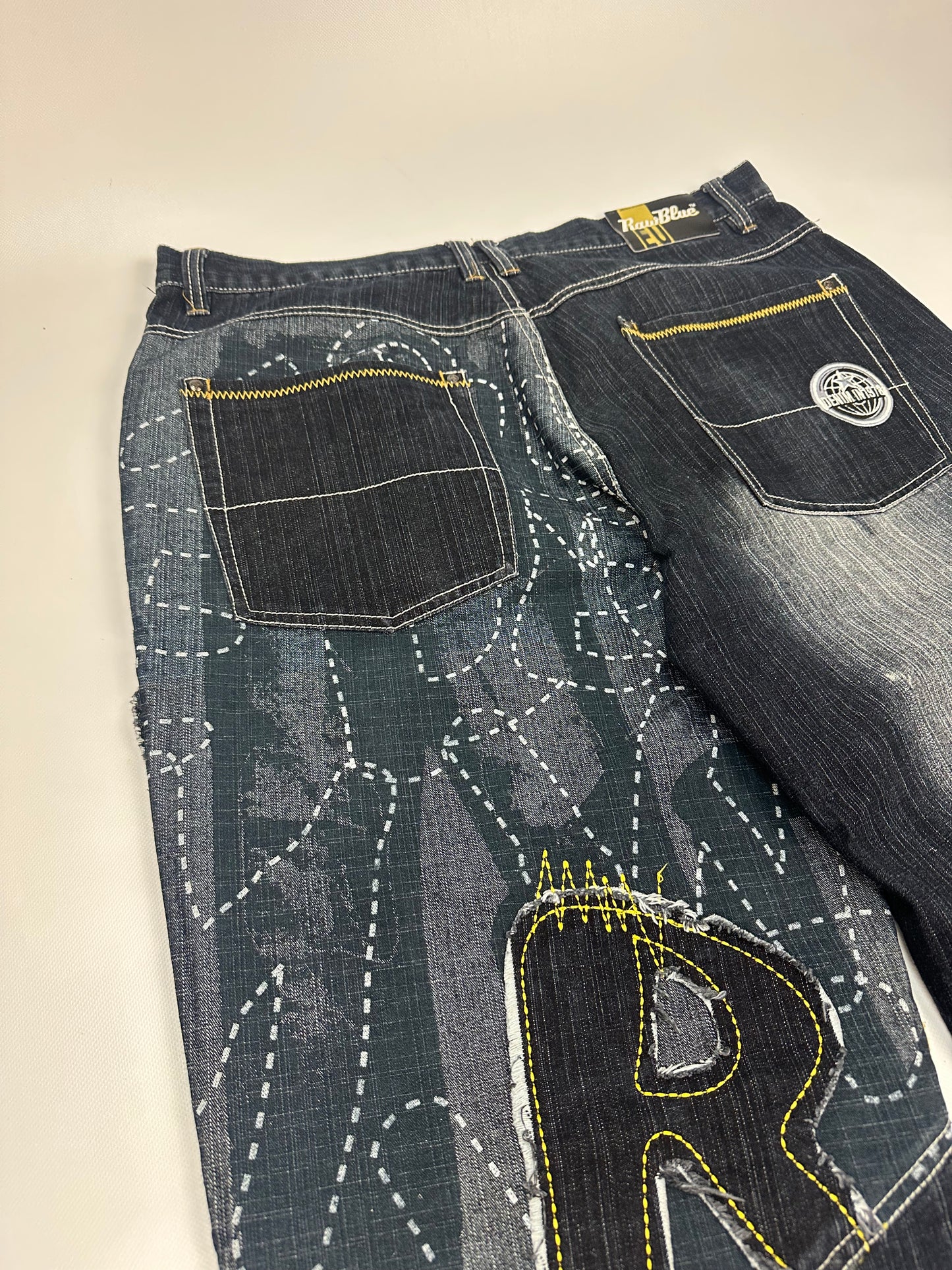 Vintage RawBlue Jeanshose blau/gelb Gr. 38