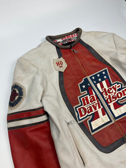 Vintage Harley Davidson Motorradjacke weiß/rot Gr. M