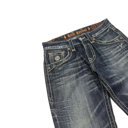 Vintage Y2K Rock Revival Jeanshose blau / orange 32