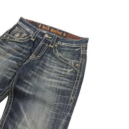 Vintage Y2K Rock Revival Jeanshose blau / orange 32