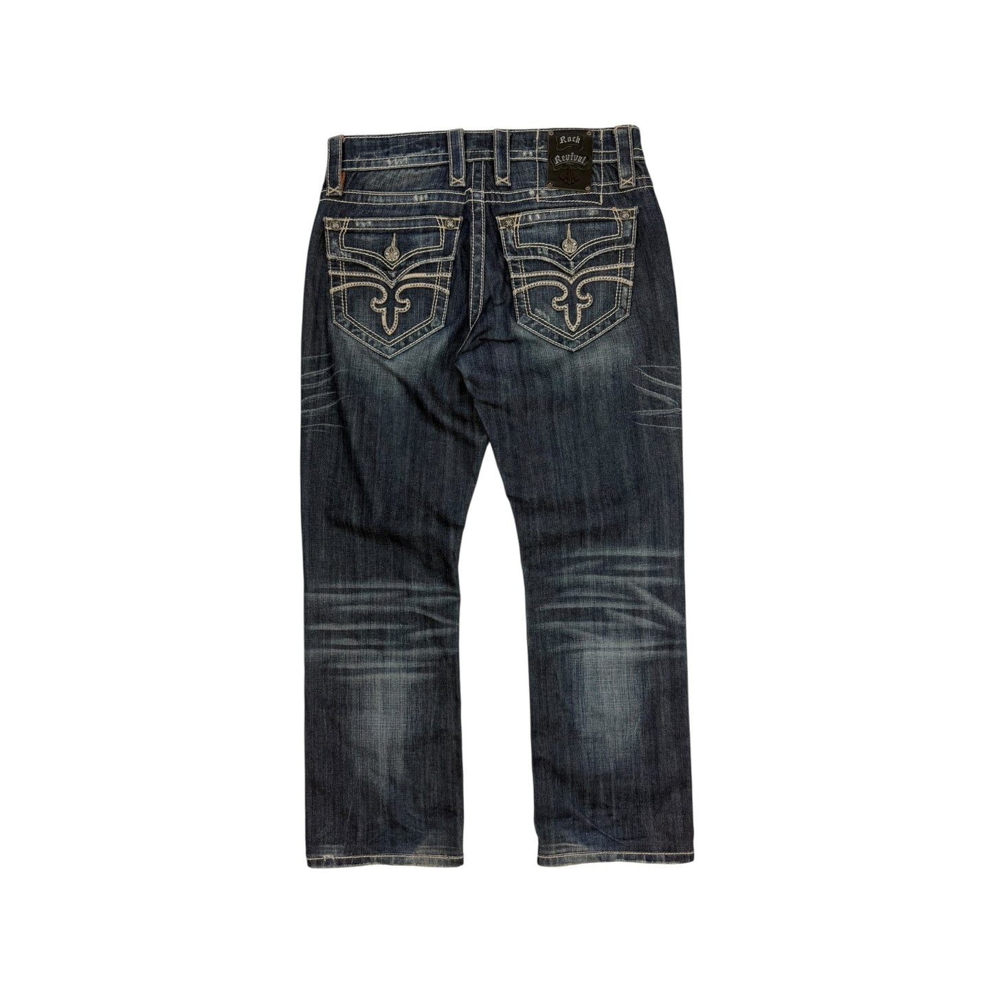 Vintage Y2K Rock Revival Jeanshose blau / orange 32