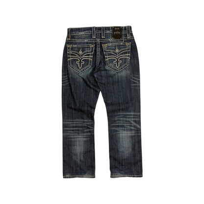 Vintage Y2K Rock Revival Jeanshose blau / orange 32