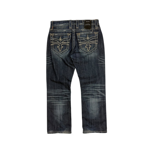 Vintage Y2K Rock Revival Jeanshose blau / orange 32