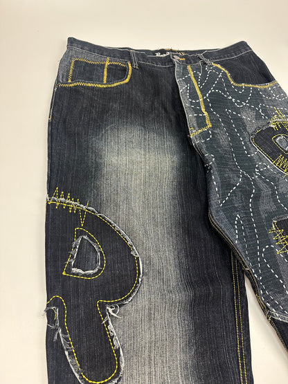 Vintage RawBlue Jeanshose blau/gelb Gr. 38