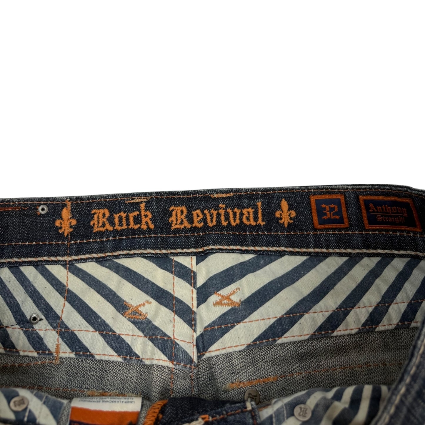 Vintage Y2K Rock Revival Jeanshose blau / orange 32