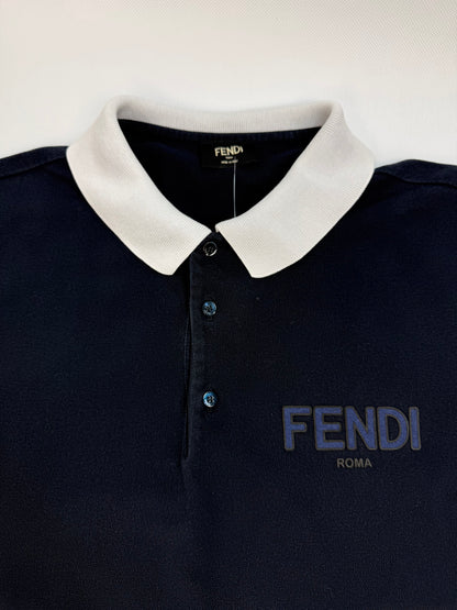 Fendi Polohemd Langarm dunkelblau / weiß Gr. M