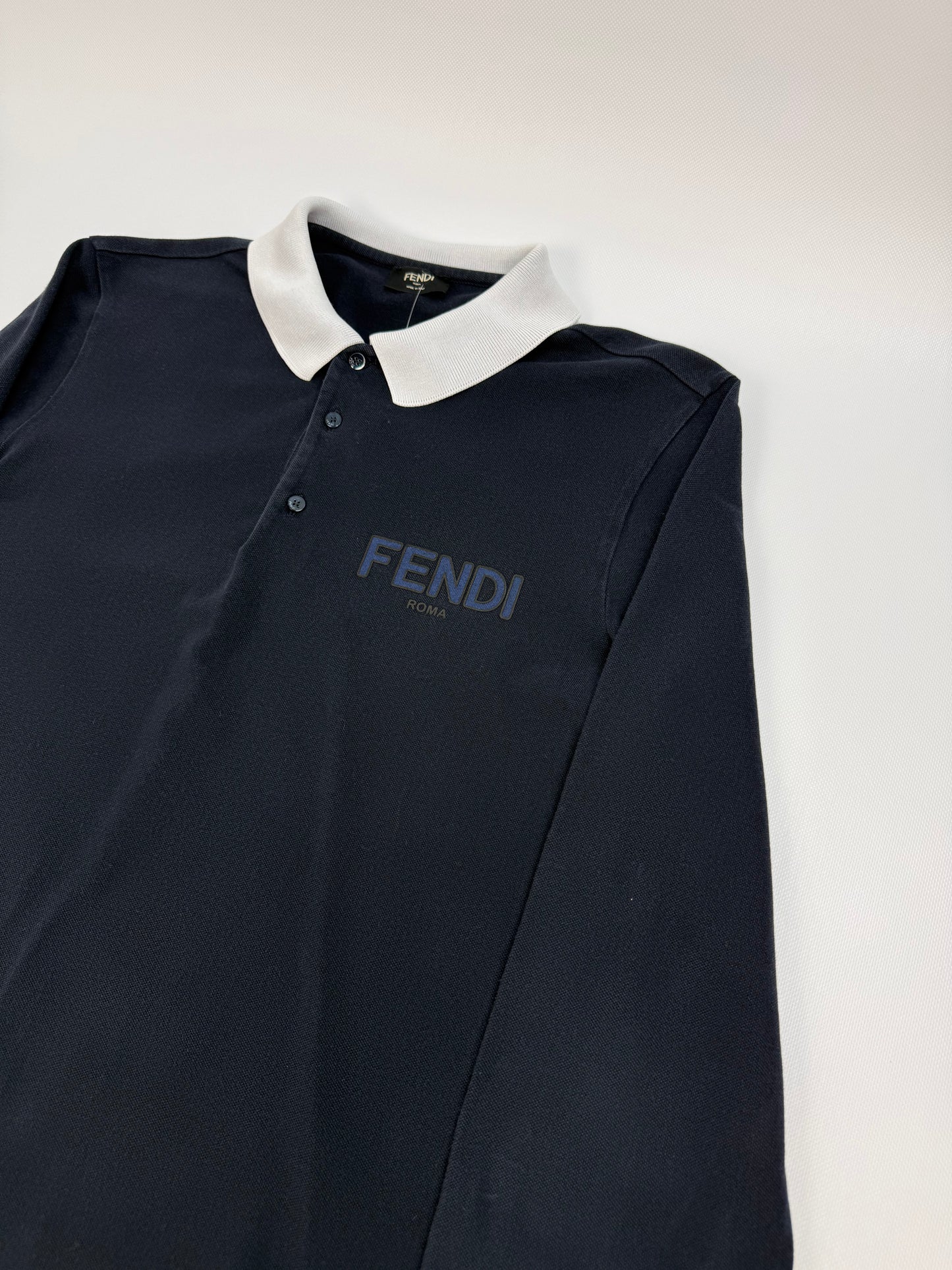 Fendi Polohemd Langarm dunkelblau / weiß Gr. M