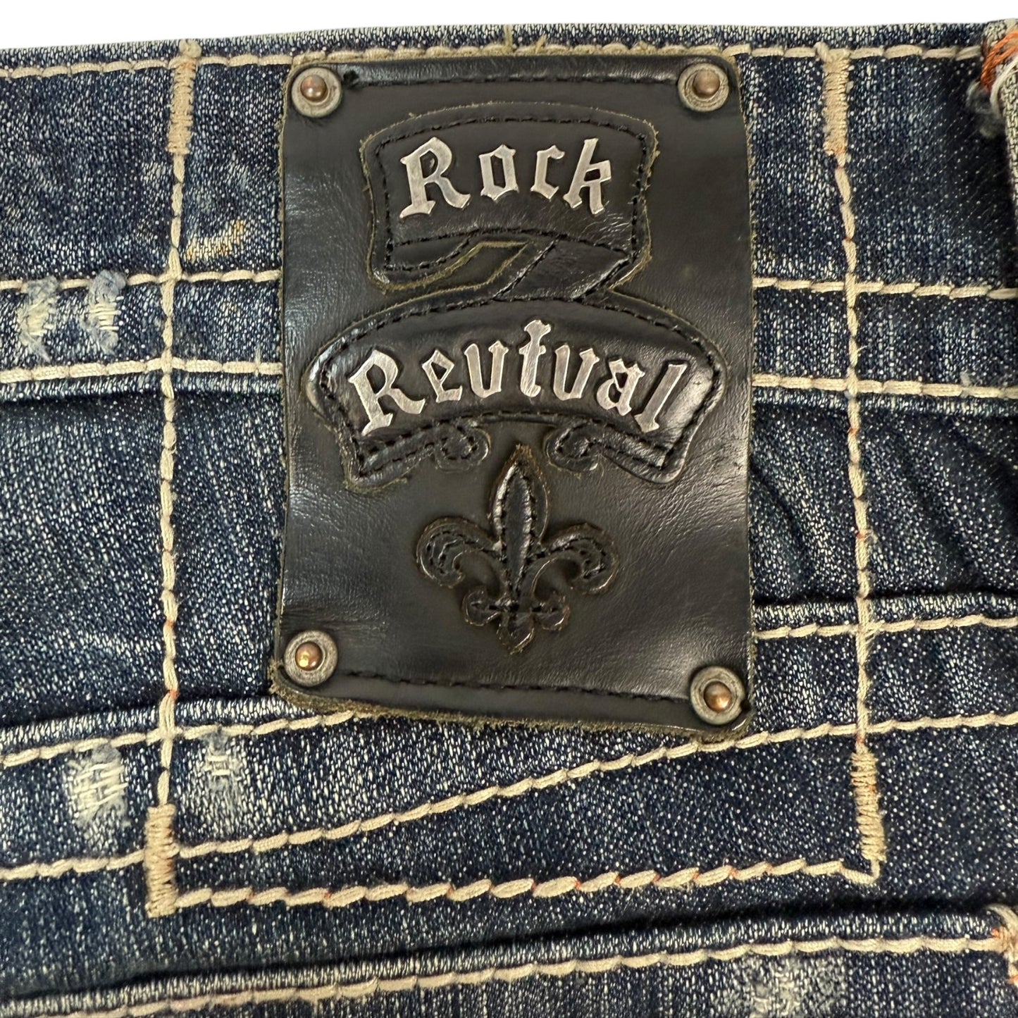Vintage Y2K Rock Revival Jeanshose blau / orange 32