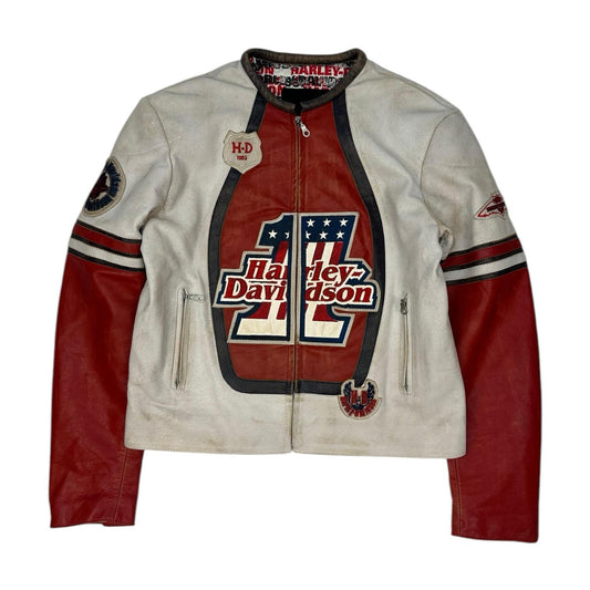 Vintage Harley Davidson Motorradjacke weiß/rot Gr. M